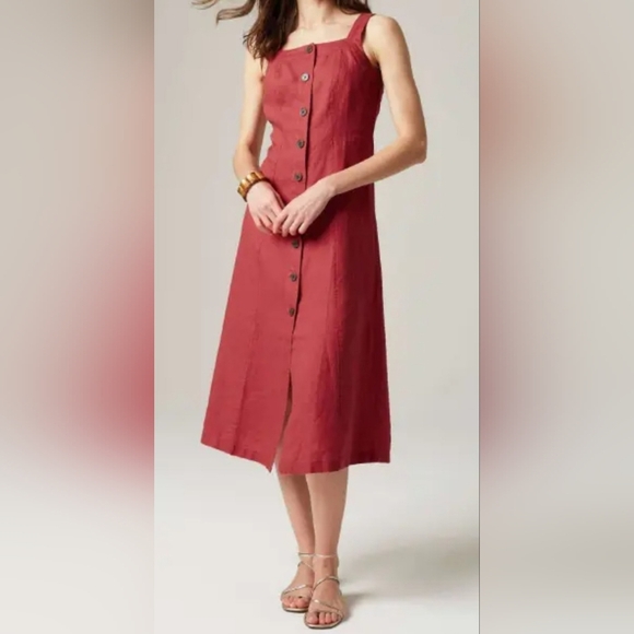 J.jill Love Linen Buttoned Front Midi Dress 100% Linen Size Medium. - Picture 1 of 10